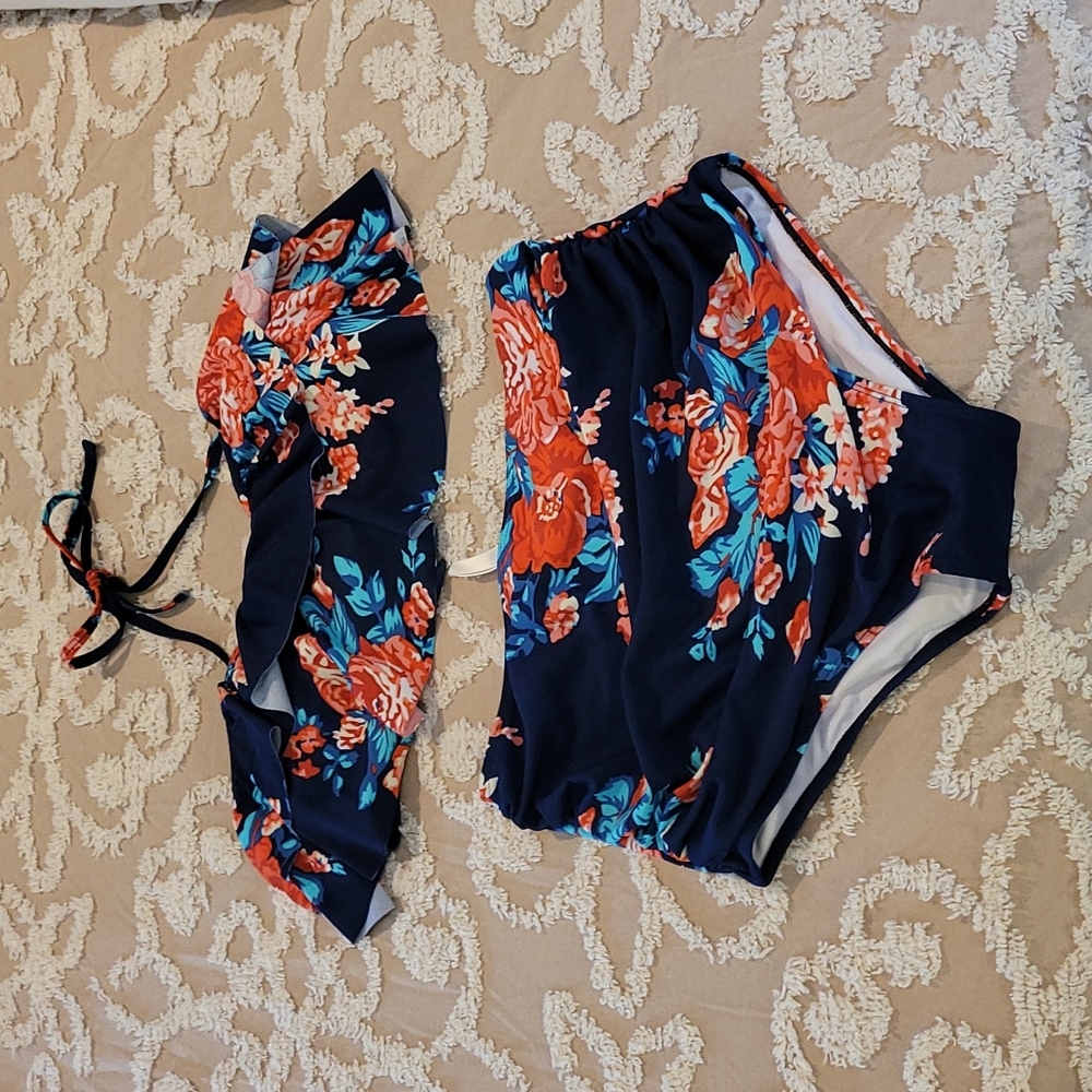 Womens Navy Blue Ruffle Bikini